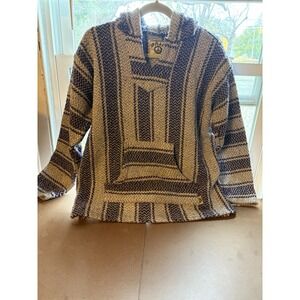 BAJA JOE Surfer Premium Woven Hoodie Sz L Hippie Boho Stoner